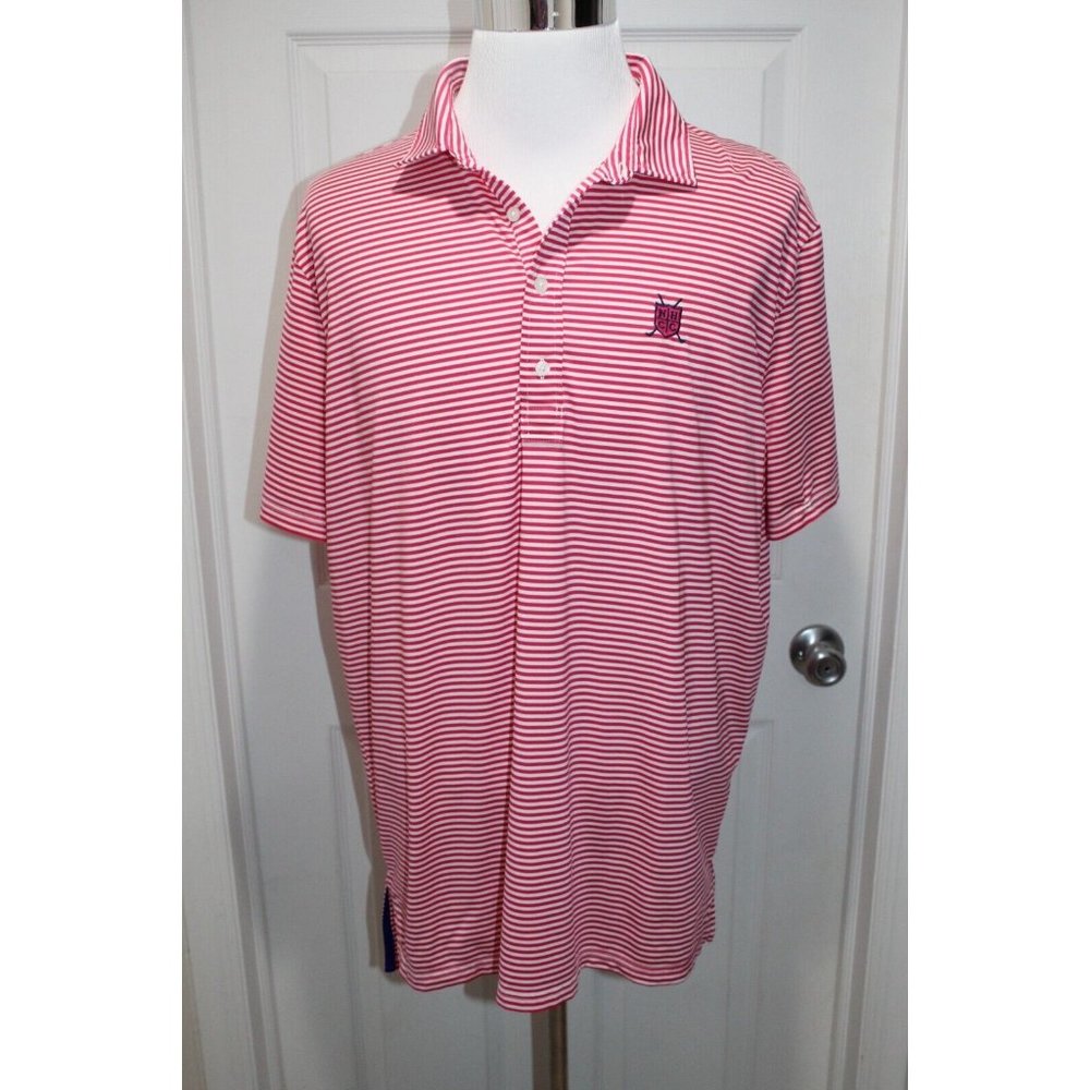 Ralph Lauren Polo Golf Mens XL Polo T-Shirt Pink & White Stripe Performance